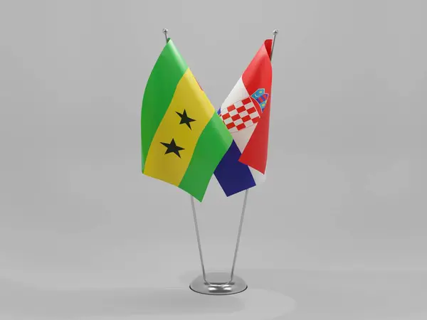 Croácia Bandeiras Cooperação São Tomé Príncipe Fundo Branco Render — Fotografia de Stock