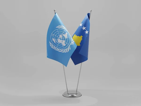 Σημαίες Συνεργασίας Κοσσυφοπεδίου Ηνωμένων Εθνών Λευκό Φόντο Render — Φωτογραφία Αρχείου
