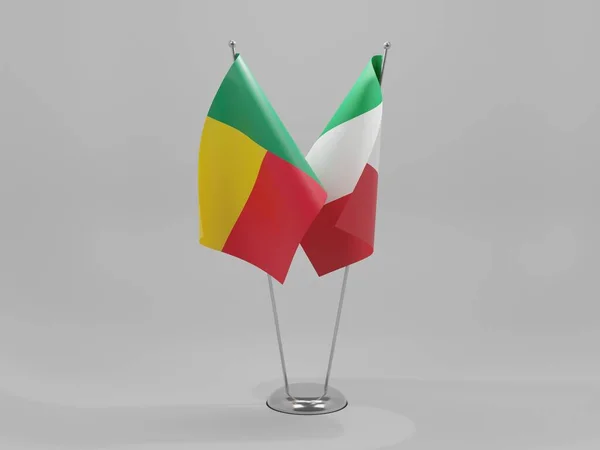 Italia Benin Banderas Cooperación Fondo Blanco Render —  Fotos de Stock