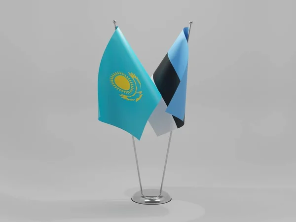 Estónia Bandeiras Cooperação Cazaquistão Fundo Branco Render — Fotografia de Stock