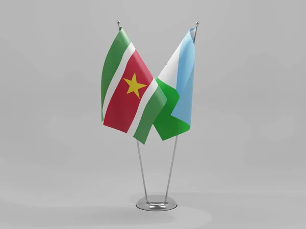 Τζιμπουτί Σημαίες Συνεργασίας Σουρινάμ Λευκό Φόντο Render — Φωτογραφία Αρχείου
