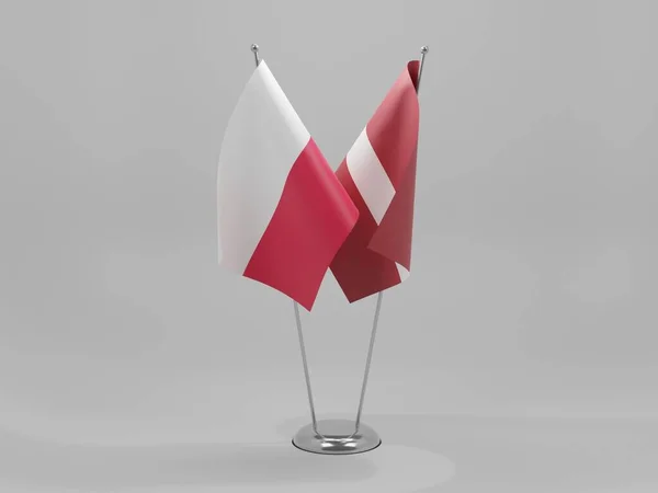 Lettország Lengyelország Együttműködési Zászlók Fehér Háttér Render — Stock Fotó