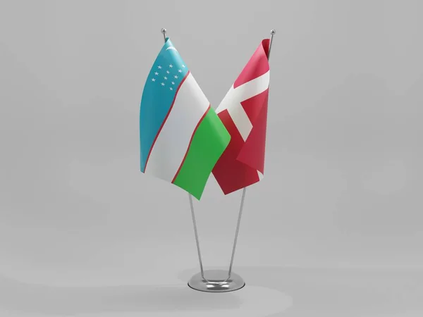 Dänemark Usbekistan Kooperationsflaggen Weißer Hintergrund Render — Stockfoto