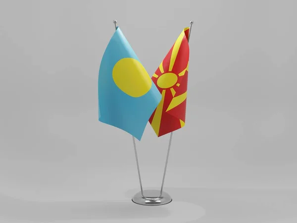 Macedonia Palau Flagi Współpracy Białe Tło Render — Zdjęcie stockowe
