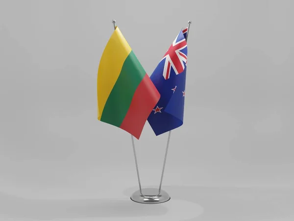 Nueva Zelanda Lituania Banderas Cooperación Fondo Blanco Render — Foto de Stock