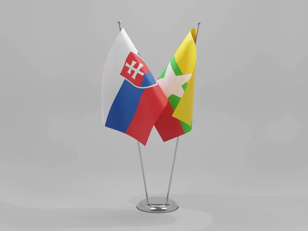 Myanmar Banderas Cooperación Eslovaquia Fondo Blanco Render —  Fotos de Stock