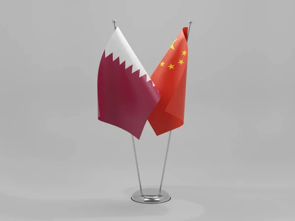 Китай Катар Флаги Сотрудничества Белый Фон Рендер — стоковое фото