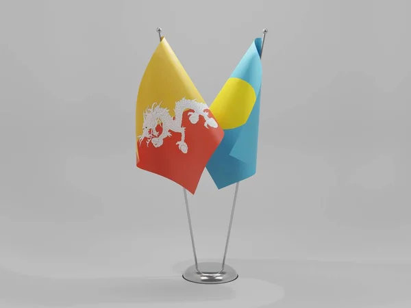 Palau Bhútánské Vlajky Spolupráce Bílé Pozadí Vykreslování — Stock fotografie