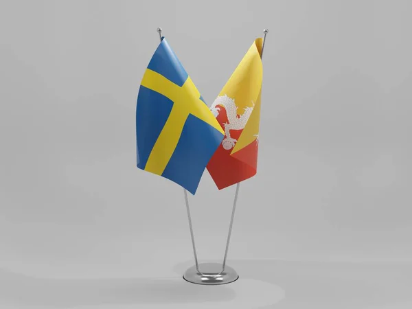 Bhután Svédország Együttműködési Zászlók Fehér Háttér Render — Stock Fotó
