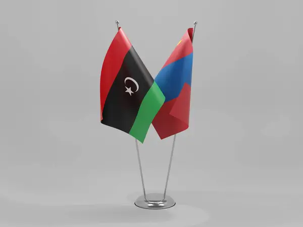 Μογγολία Σημαίες Συνεργασίας Λιβύης Λευκό Φόντο Render — Φωτογραφία Αρχείου