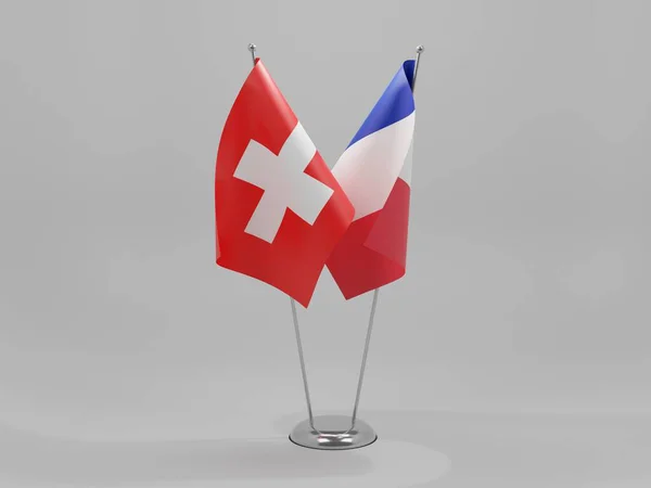 Francia Suiza Banderas Cooperación Fondo Blanco Render — Foto de Stock