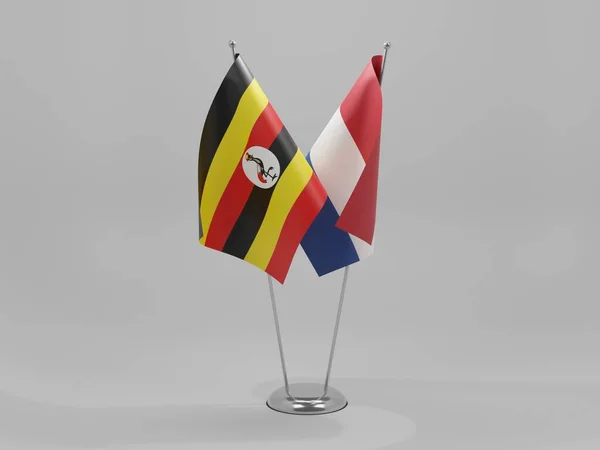 Netherlands Uganda Cooperation Flags White Background Render — стокове фото