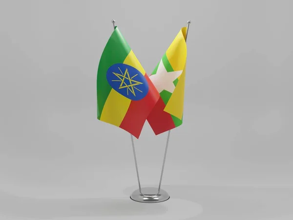 Myanmar Ethiopia Cooperation Flags White Background Render — Stock Photo, Image