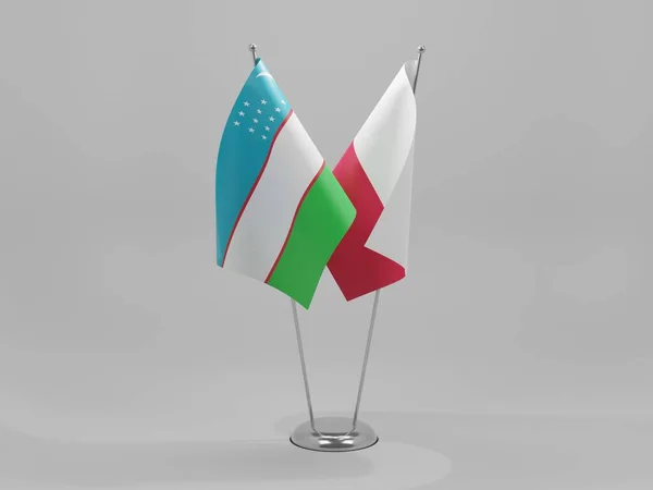 Pologne Ouzbékistan Drapeaux Coopération Fond Blanc Render — Photo