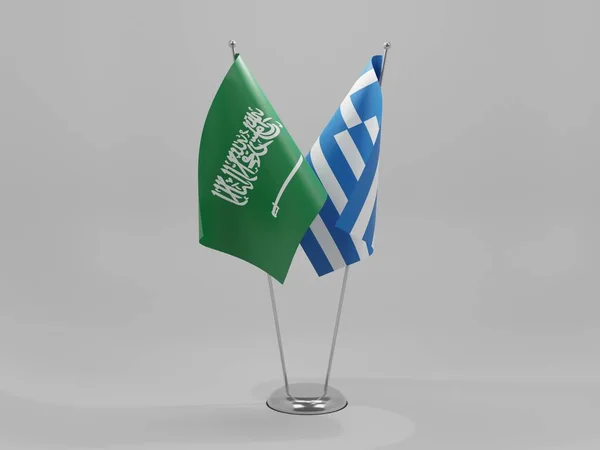 Grecia Bandiere Cooperazione Arabia Saudita Sfondo Bianco Render — Foto Stock