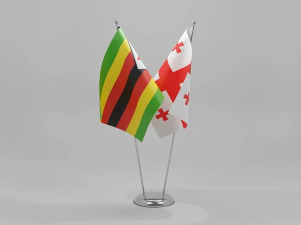 Georgien Zimbabwes Samarbetsflaggor Vit Bakgrund Render — Stockfoto