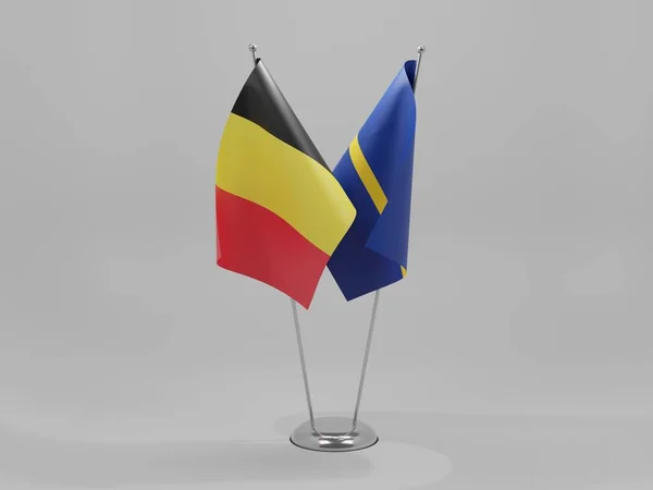 Ναούρου Βέλγιο Σημαίες Συνεργασίας Λευκό Φόντο Render — Φωτογραφία Αρχείου
