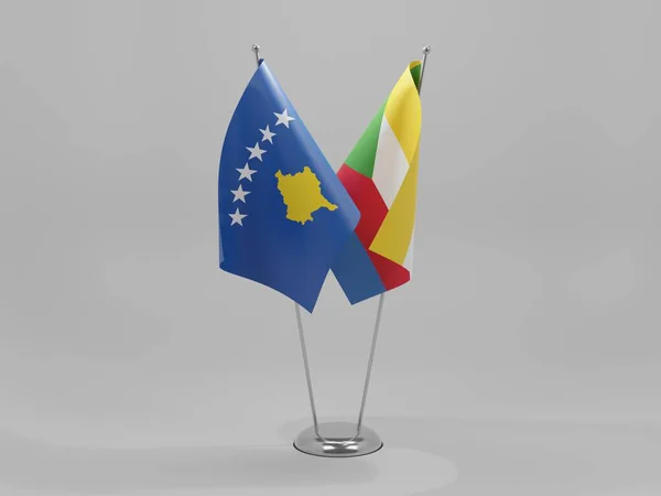 Comores Bandeiras Cooperação Kosovo Fundo Branco Render — Fotografia de Stock