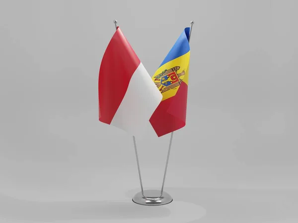 Moldavia Banderas Cooperación Indonesia Fondo Blanco Render — Foto de Stock