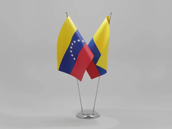 Colombia Venezuela Cooperation Flags White Background Render — Stock Photo, Image