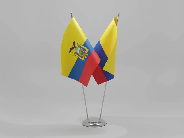 Colombia Ecuador Samenwerking Vlaggen Witte Achtergrond Render — Stockfoto
