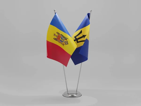 Barbados Banderas Cooperación Moldavia Fondo Blanco Render — Foto de Stock