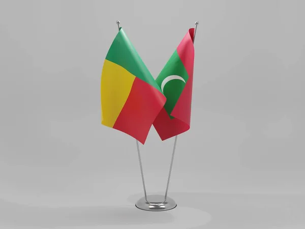 Μαλδίβες Σημαίες Συνεργασίας Μπενίν Λευκό Φόντο Render — Φωτογραφία Αρχείου