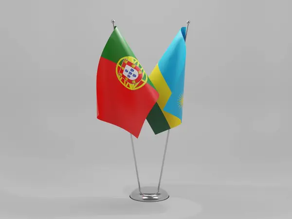 Ruanda Bandeiras Cooperação Portugal Fundo Branco Render — Fotografia de Stock