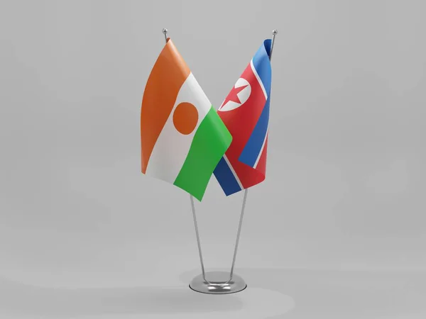 Noord Korea Niger Samenwerkingsvlaggen Witte Achtergrond Render — Stockfoto