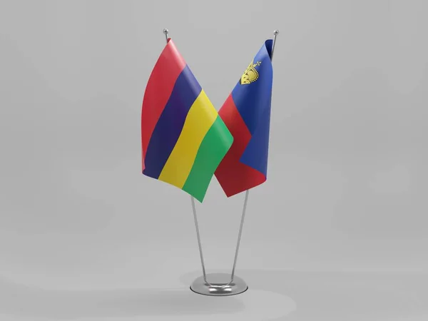 Liechtenstein Bandiere Cooperazione Mauritius Sfondo Bianco Render — Foto Stock