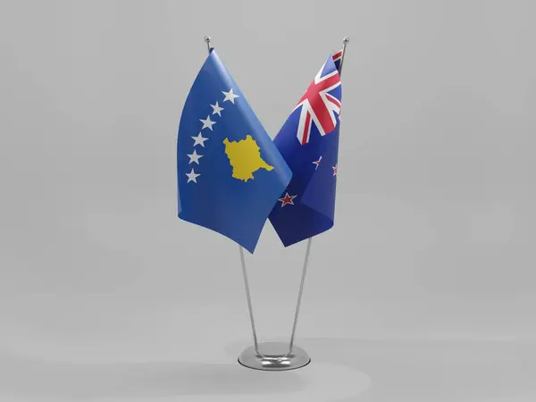 Νέα Ζηλανδία Σημαίες Συνεργασίας Κοσσυφοπεδίου Λευκό Φόντο Render — Φωτογραφία Αρχείου