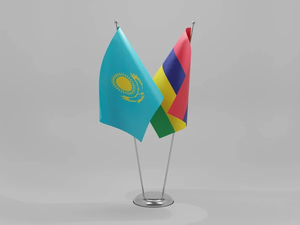 毛里求斯 哈萨克斯坦合作旗 白色背景 3D渲染 — 图库照片