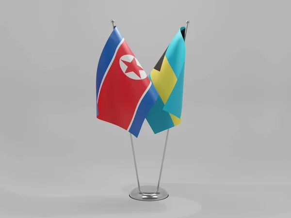 Μπαχάμες Σημαίες Συνεργασίας Βόρειας Κορέας Λευκό Φόντο Render — Φωτογραφία Αρχείου