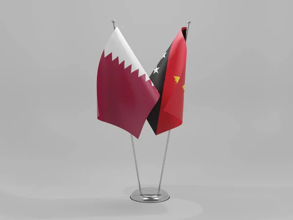 巴布亚新几内亚 卡塔尔合作旗 白色背景 3D渲染 — 图库照片