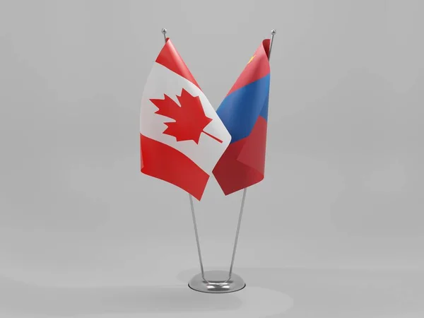 Mongolsko Kanada Spolupráce Vlajky Bílé Pozadí Vykreslování — Stock fotografie