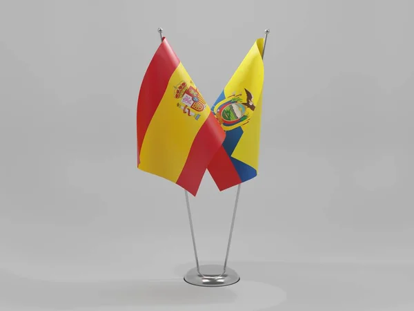 Ecuador Spanje Samenwerking Vlaggen Witte Achtergrond Render — Stockfoto