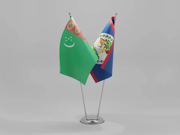 벨리즈 투르크메니스탄 Cooperation Flags White Background Render — 스톡 사진