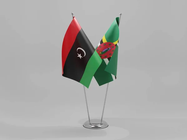 Dominica Libia Banderas Cooperación Fondo Blanco Render — Foto de Stock