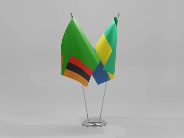 ガボン ザンビア協力旗 白背景 3Dレンダリング — ストック写真