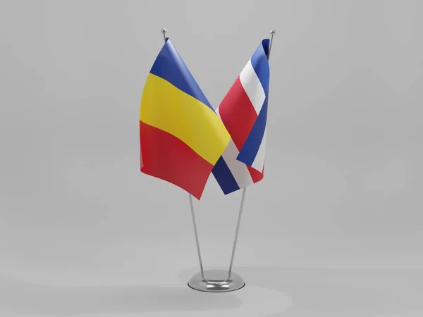 Costa Rica Rumänien Kooperationsfahnen Weißer Hintergrund Render — Stockfoto