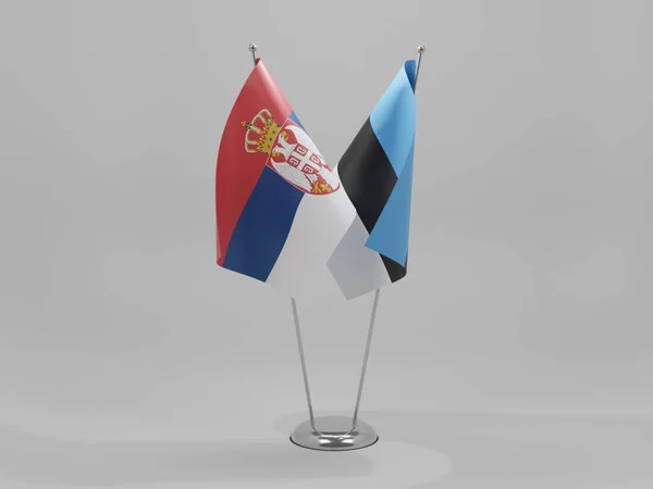 爱沙尼亚 塞尔维亚合作旗帜 白色背景 3D渲染 — 图库照片