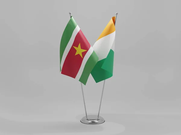 Cote Evoire Suriname Együttműködési Zászlók Fehér Háttér Render — Stock Fotó