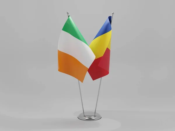 Romania Irlanda Bandiere Cooperazione Sfondo Bianco Render — Foto Stock