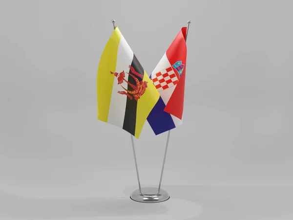 Chorwacja Brunei Flagi Współpracy Białe Tło Render — Zdjęcie stockowe
