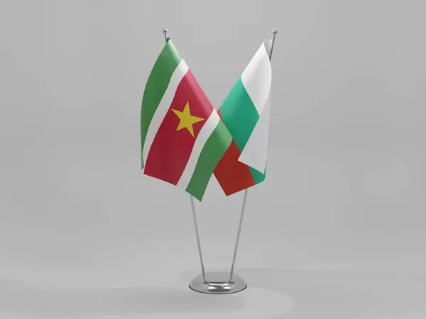 Bulgária Suriname Együttműködési Zászlók Fehér Háttér Render — Stock Fotó