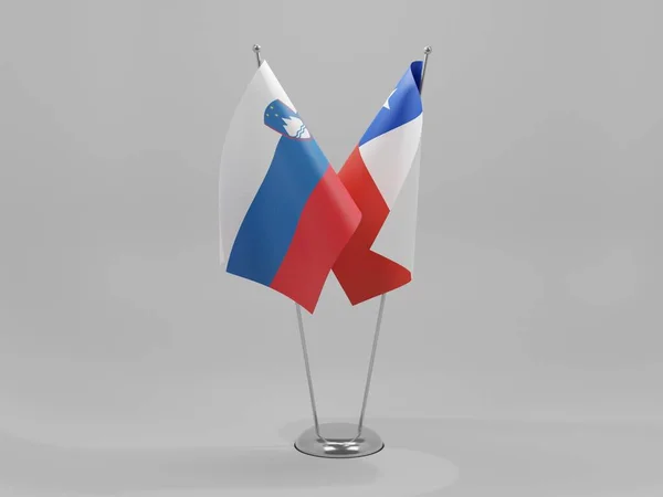 Banderas Cooperación Chile Eslovenia Fondo Blanco Render — Foto de Stock