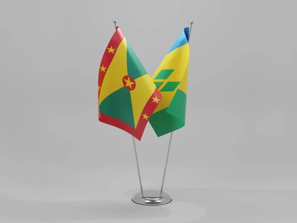 Saint Vincent Grenadines Samenwerkingsvlaggen Grenada Witte Achtergrond Render — Stockfoto