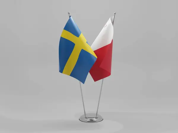 マルタ スウェーデン協力旗 白背景 3Dレンダリング — ストック写真