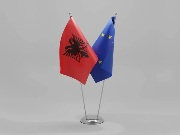 European Union Albania Cooperation Flags White Background Render — Stock Photo, Image
