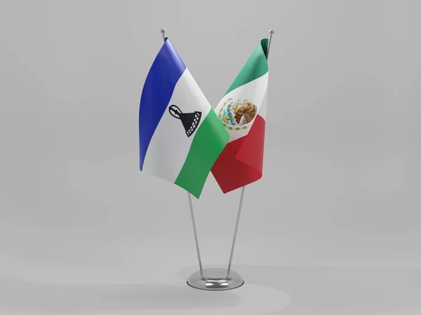 México Banderas Cooperación Lesotho Fondo Blanco Render — Foto de Stock